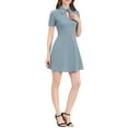 thumbnail image 2 of INSPIRE CHIC Women's Work Office Fit and Flare Mini Turndown Collared Keyhole Dress, 2 of 6