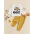 thumbnail image 2 of Suealasg Toddler Boys Girls 2Pcs Halloween Clothes 6M 1T 2T 3T Infant Baby Fall Outfits Set Checkerboard Pumpkin Print Long Sleeve Sweatshirts Pullover Top Sweatpants Set, 2 of 8