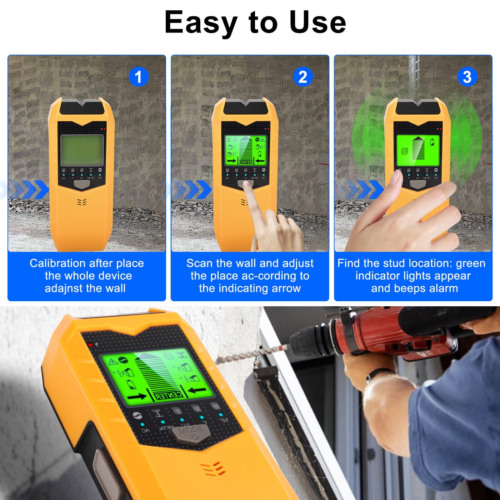 5 In 1 Stud Finder Advanced Sensor Technology, Backlight LCD, for Accurate Wood/Metal Detection Finder