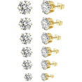 thumbnail image 1 of Aretes Zirconia Malubero Acero Inoxidable Hipoalergénico 6 Pares dorado Malu1731, 1 of 3