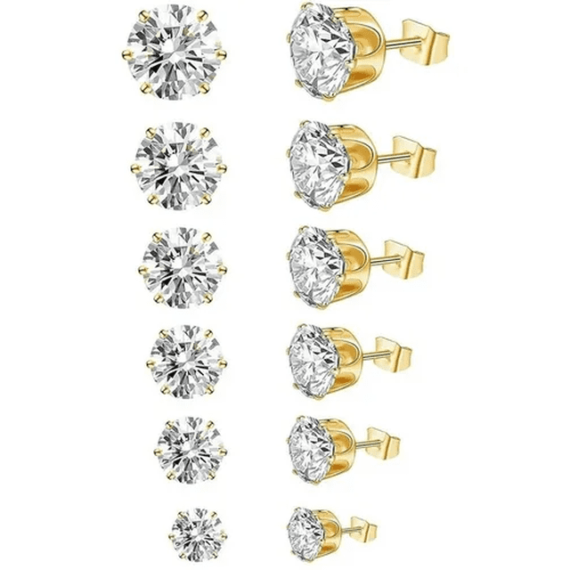 Aretes Zirconia Malubero Acero Inoxidable Hipoalergénico 6 Pares dorado Malu1731