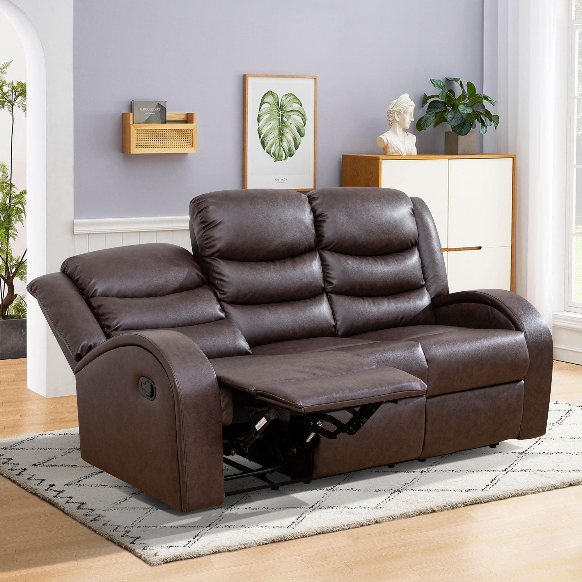 Gewnee Brown 3-Seater Reclining Sofa - Air Leather & High-Elastic Sponge, Perfect for Living Rooms