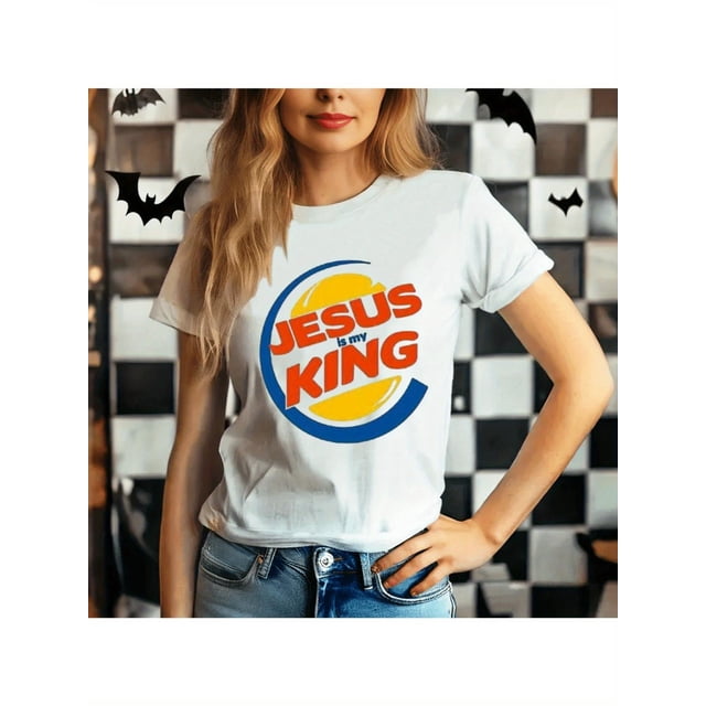 Camiseta vintage para mujer, "Jesús es mi Rey", para creyentes de Jesús, 100 % algodón, cuello redondo, ropa informal para mujer primavera/verano, ideal como regalo de cumpleaños y Halloween.