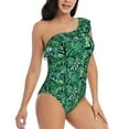 thumbnail image 3 of Haiem Monstera Leaves Women's One Piece Swimsuits Tummy Control One Shoulder Bathing Suits Ruffle Swimwear-Medium, 3 of 8