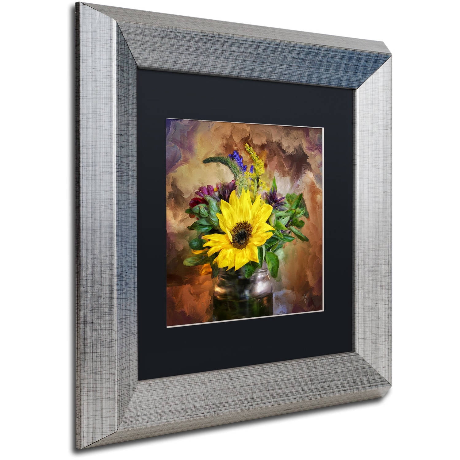 Trademark Fine Art "A Jar of Wildflowers" Canvas Art by Lois Bryan Black Matte, Silver Frame