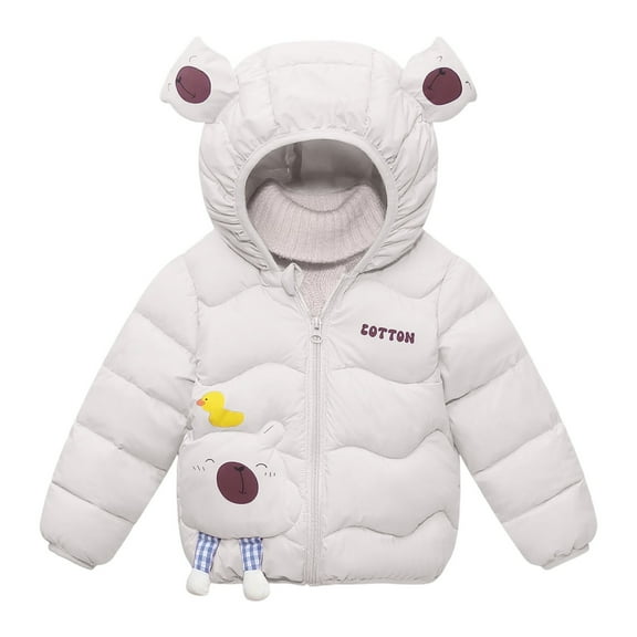 Toddler Winter Coats for Boys Puffer Jacket Kids Cartoon Print Zipper Long Sleeve Lightweight Windproof Down Jacket Warm Bear Hooded Outdoor Coats Clothes for 12-18 Months Old Girl