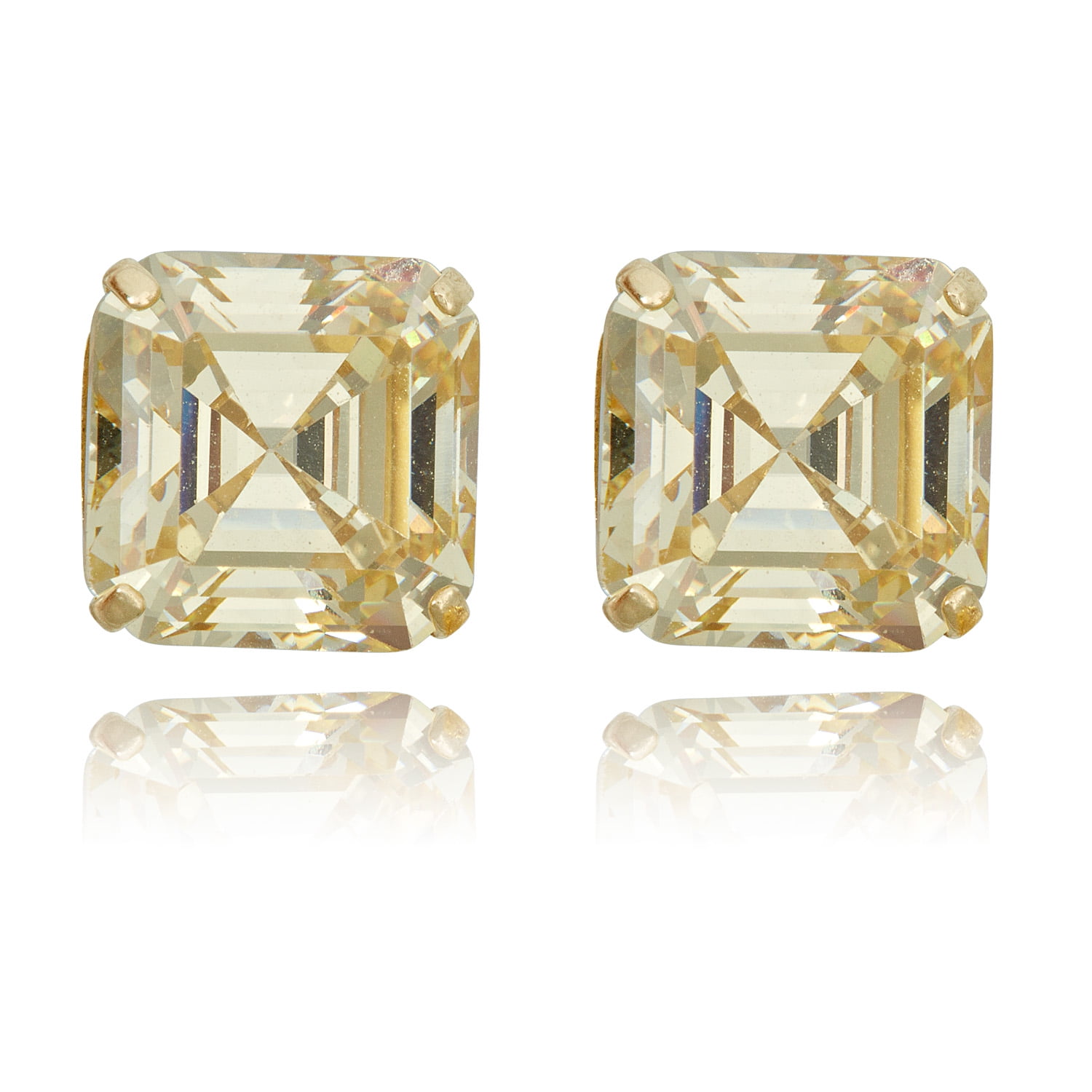 AVORA JEWELRY 10K Yellow Gold Asscher Cut Canary Yellow Simulated