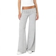 thumbnail image 3 of Women's High Waist Wide Leg Yoga Pants with Rhinestone Fold Over Waistband, Stretch Flared Lounge Trousers, Casual Palazzo Pants for Work & Daily Wear Gray S, 3 of 8