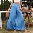 thumbnail image 4 of Outfmvch Wide Leg Pants Woman Casual Capri Baggy Wide Leg Women' S Culottes Drawstring Cotton Baggy Boho Casual High Waisted Linen Pants Women Patchwork Pants Sky Blue S-2XL, 4 of 8