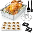 thumbnail image 1 of Ensemble de Rôtissoires P&P CHEF (8 Pcs), Rôtissoire à Dinde en Acier Inoxydable de 14 Pouces, Grilles Plates et en V pour Rôtir et Support pour Poulet en Conserve de Bière, Griffes pour Viande et Attendrisseur, Brosse, Sain et Robuste, 1 of 7