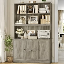 Homfa 71″ 6 Cubes Bookcases with 2 Storage Drawers and Charge Station, 3 Tier Bookshelf with Adjustable File Storage Cabinet for Living Room Home Office, Gray