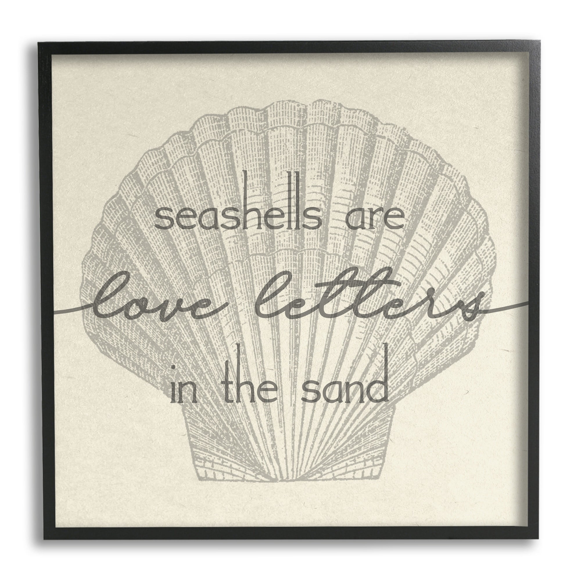 Stupell Industries Seashells are Love Letters Etched Beach Quote Drawing Framed Wall Art, 24 x 24, Design by Daphne Polselli
