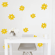 Set Of 24 Vinyl Wall Art Decal - Daisies Pattern - From 6" x 6" Each - Cute Adhesive Sticker Plants Design For Girls Bedroom Kids Room Playroom Home School Classroom Nursery Decor (Yellow)