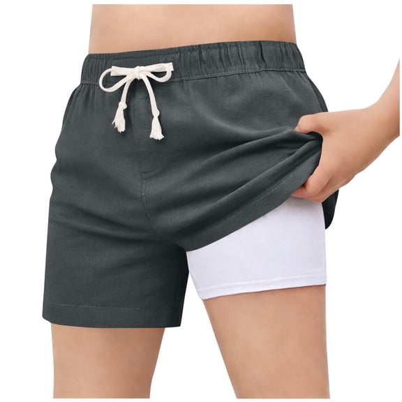 Oiangi 2 in 1 Boys Athletic Shorts Liner Elastic Waist Active Shorts Flat Front Pockets Shorts for Back to School Gray 160