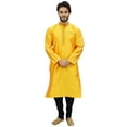 thumbnail image 2 of Atasi Designer Indian Ethnic Men's Yellow Kurta Pyjama Long Dupion Shirt-XXXL, 2 of 7