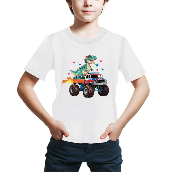Dsscvnef Child T Shirts For Boys Girls Dinosaur Truck T Shirts For Boys Toddler Short Sleeve Shirt Kids Tshirts Boys Boy Pajamas 8-9 Years Kids Clothes Boys