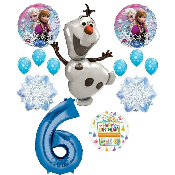 Frozen 6th Birthday Party Supplies Olaf, Elsa and Anna Balloon Bouquet Decorations Blue #6