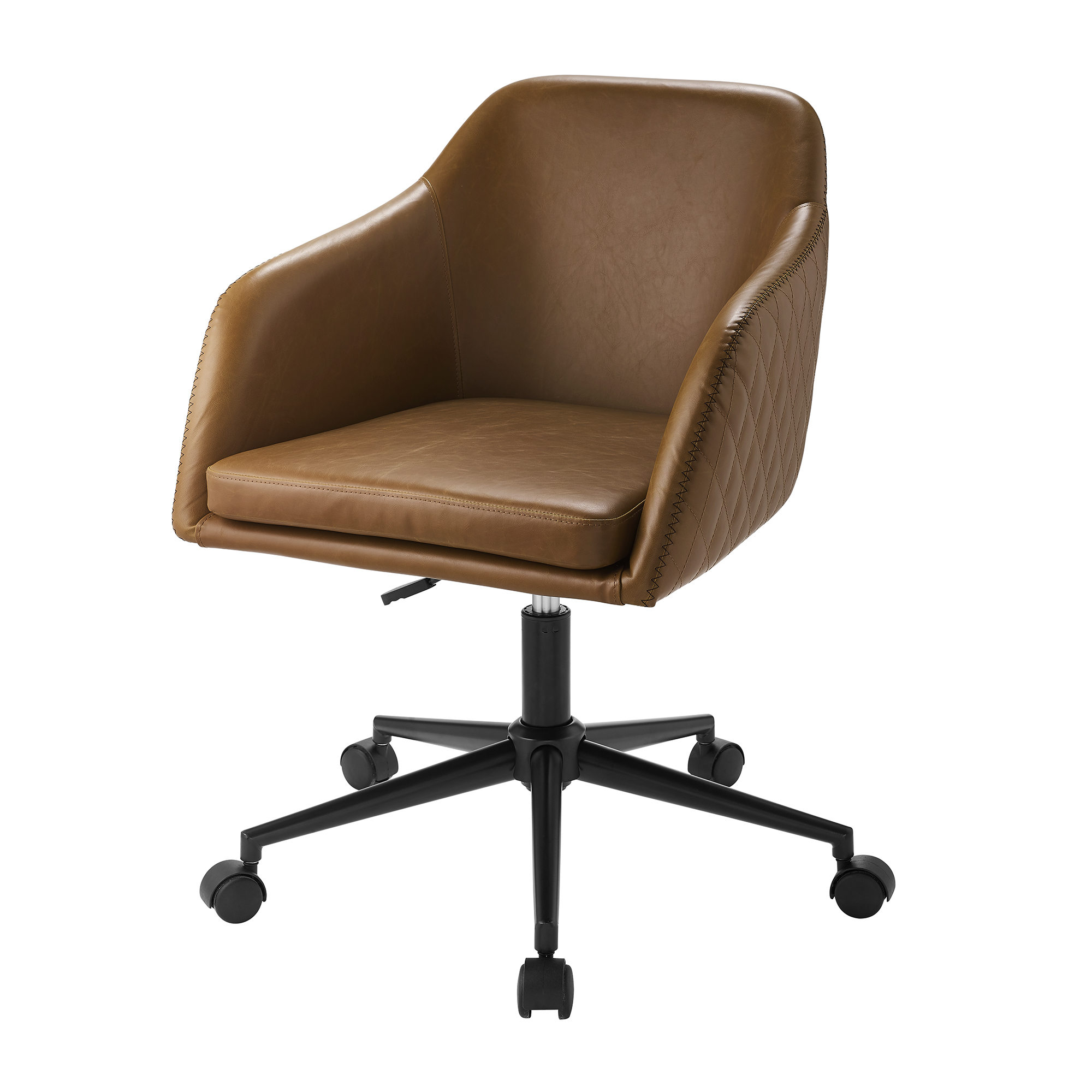 Manor Park Mid Century Modern Barrel Swivel Office Chair, Whiskey Brown