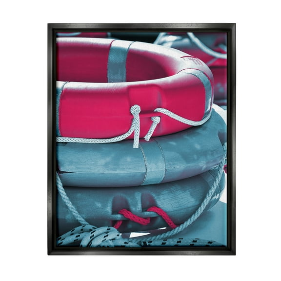 Stupell Industries Nautical Life Buoys Nature Photography Black Floater Framed Canvas Art Print Wall Art, 17 x 21
