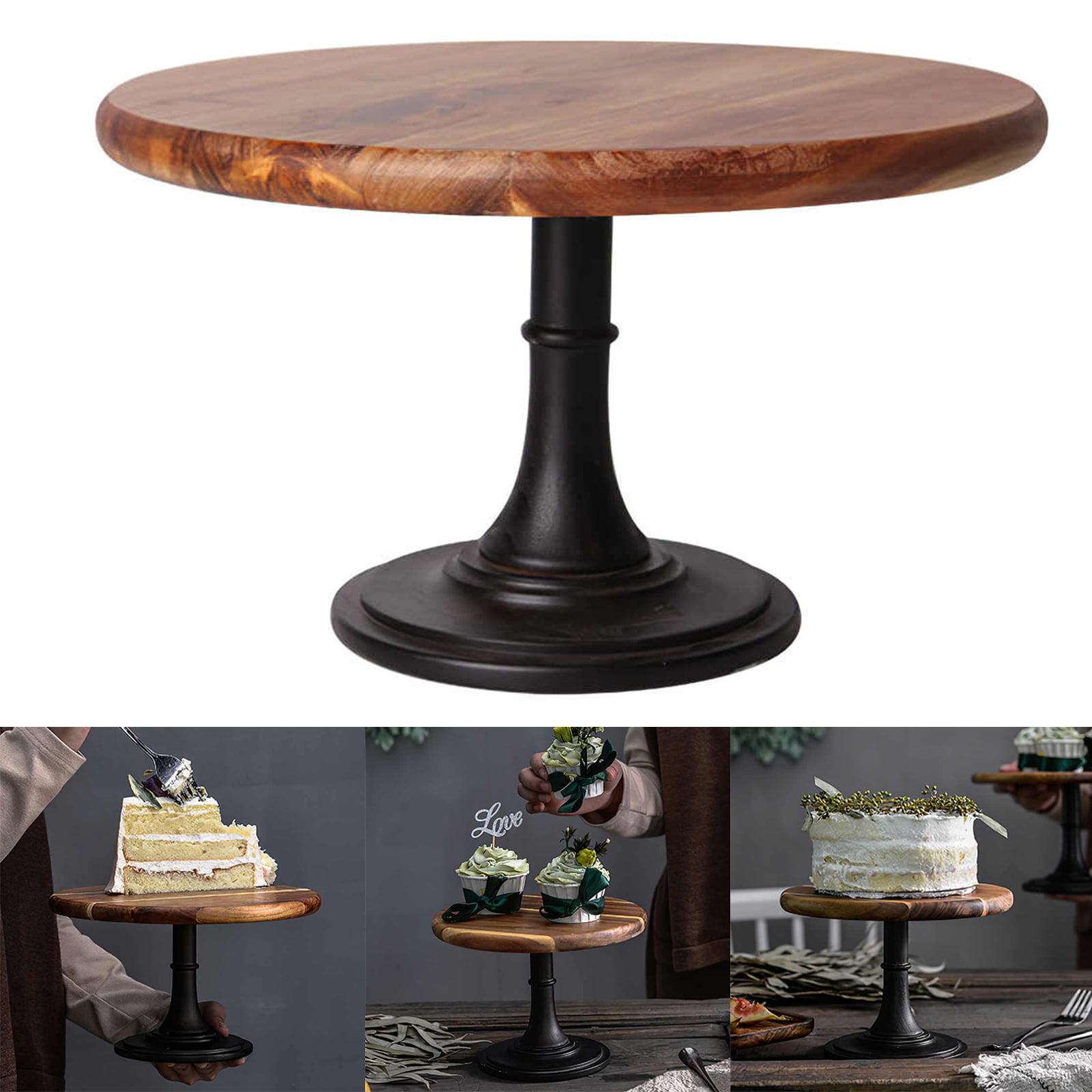 Details about   Rustic Wood Cake Stand Pedestal Dessert Display Holder Plate Party Birthday 