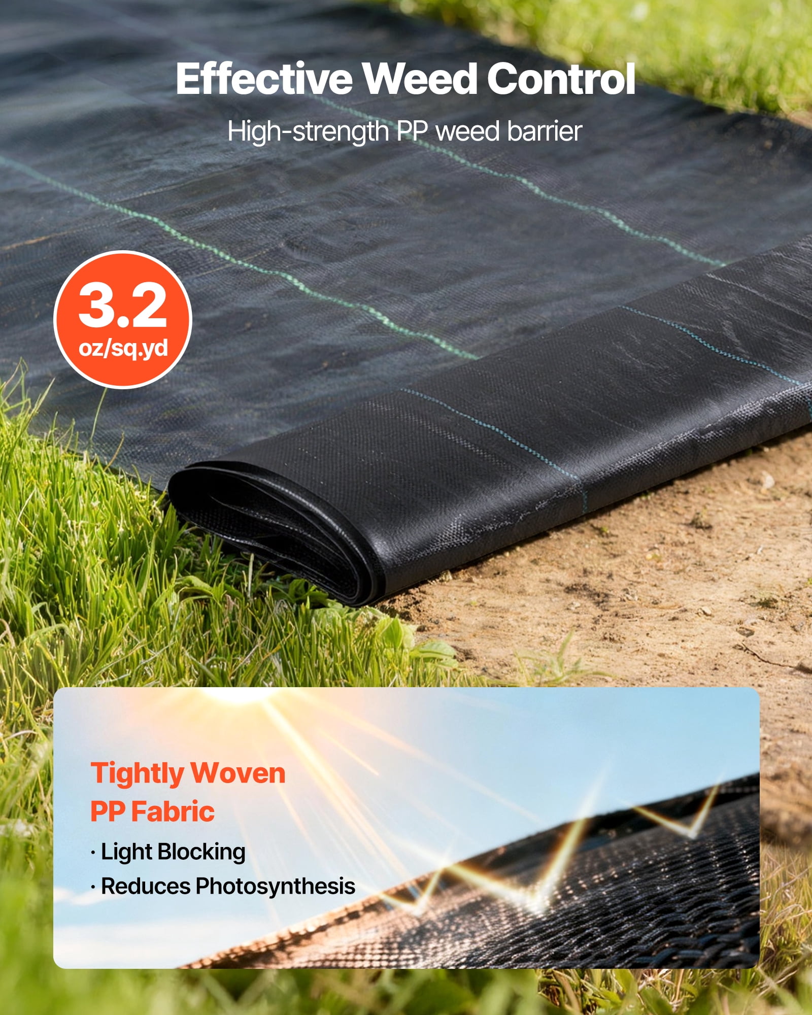 VEVOR Weed Barrier Fabric Heavy Duty, 2 Packs 4x50FT 3.2oz Weed Blocker Fabric, Woven Landscape Fabrics, Garden Fabrics Weeds Barrier, Weeds Control Ground Cover, Geotextile Webbing, Black