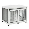 thumbnail image 4 of Ostreici 44" Anti-Bite Furniture Style Dog Crate Sliding Barn Door, Dog Kennel End Table w/ Wheels, 4 of 16