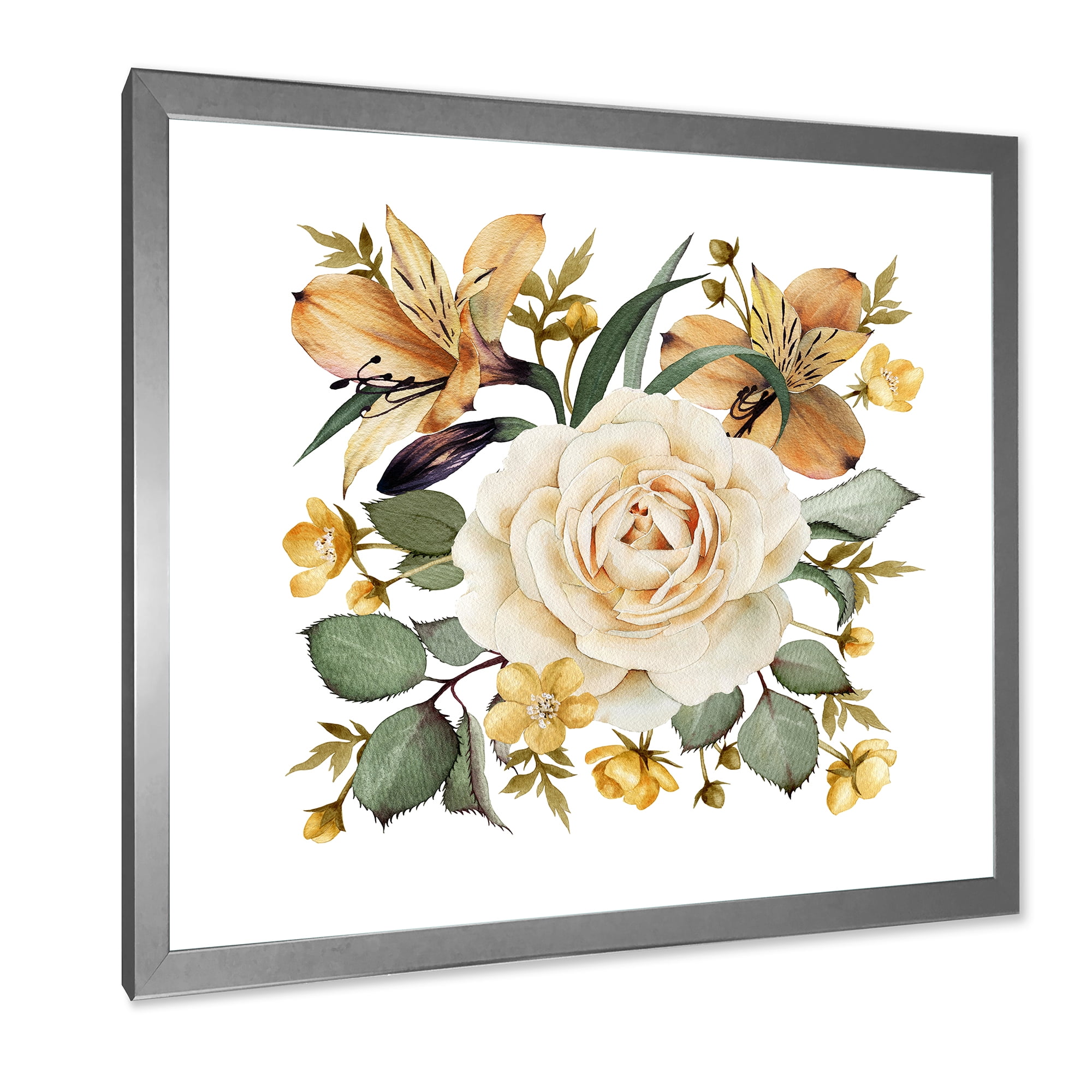 Designart 'Ancient White Rose' Traditional Framed Art Print