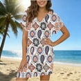 thumbnail image 5 of Ynynloco Womens Short Sleeve Dresses Casual V Neck Tribal Print Button Flowy Boho Mini Beach Short Dress, 5 of 5