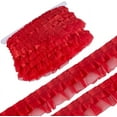 thumbnail image 1 of Cinta de encaje de organza de 2 capas, 22 yardas, borde de encaje satinado plisado, 1,6 pulgadas de ancho, ribete de gasa con volantes rojos, tela de tul, 1 of 7