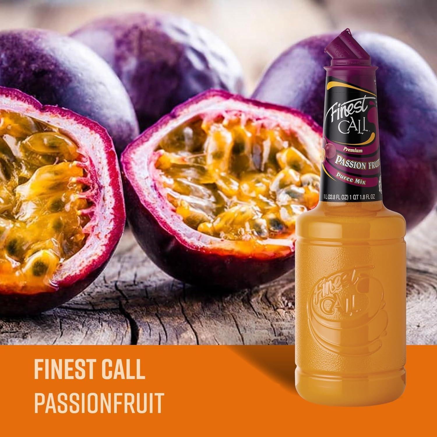 Finest Call Premium Passion Fruit Puree Mix, 1 Liter Bottle, Plastic Container