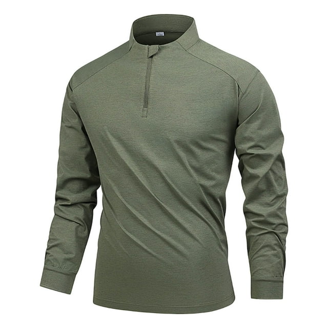 Haut Homme Manches Longues Couleur Unie Sport avec Fermeture Éclair Col Montant pour Extérieur