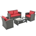 thumbnail image 4 of 4 Piece Rattan Patio Conversation Set, Outdoor Sectional Sofa Furniture Set with Ottoman, Wicker Conversation Set Patio Furniture, Poolside Backyard Porch Furniture Sofa Set, 4 of 10