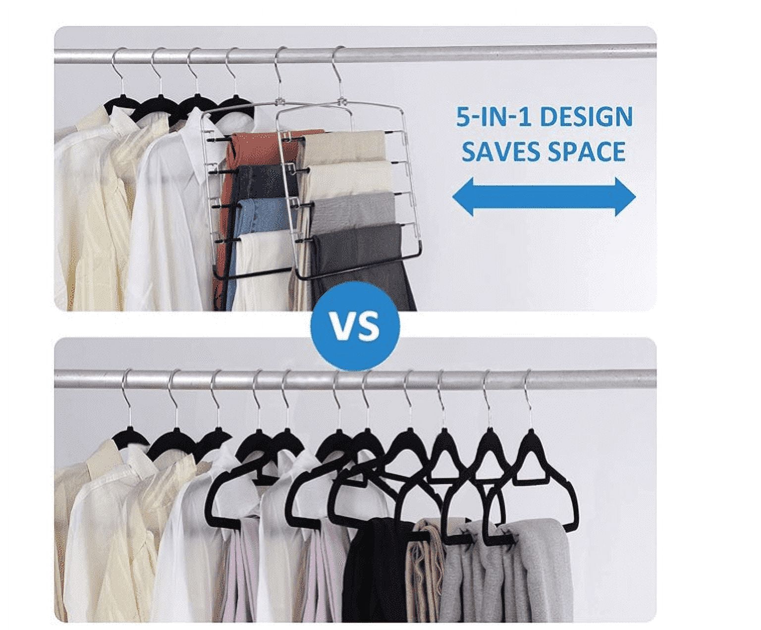 Pants Hangers 5 Layers Stainless Steel Non-Slip Foam Padded Swing Arm Space Saving Clothes Slack Hangers Closet Storage Organizer for Pants Jeans Trousers Skirts Scarf Ties Towels(Pack of 2)
