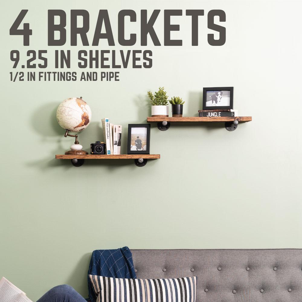 Pipe-Decor.com Industrial Shelf Brackets Set of four Industrial Steel Grey Iron Fittings Flanges and Pipes Vintage Hanging Wall Mounted Shelving
