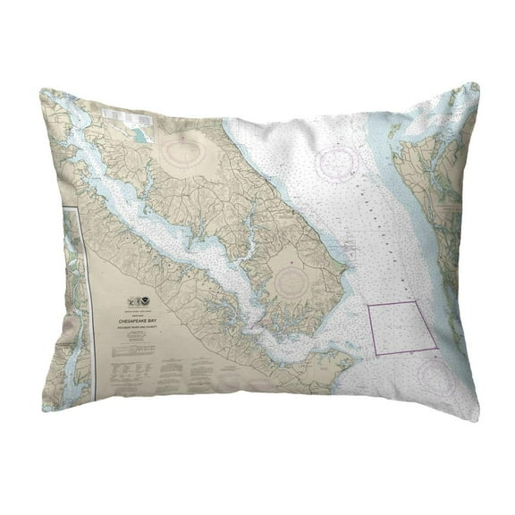 Betsy Drake Interiors Chesapeake Bay, MD Nautical Map Noncorded Indoor/Outdoor Pillow 16x20