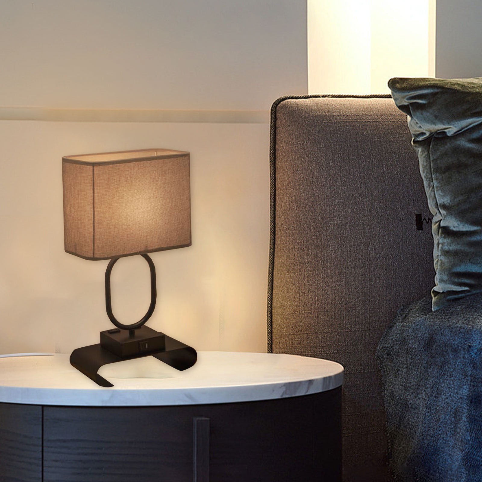 Viflosae Small Table Lamp for Bedroom - Bedside Lamps for Nightstand, Minimalist Night Stand Light Lamp with Square Fabric Shade, Desk Reading Lamp for Kids Room Living Room Office Dorm