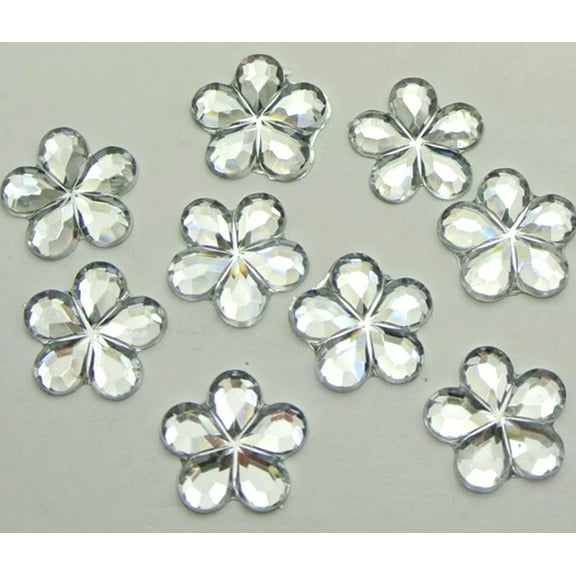 U8MO 200 Clear Acrylic Flatback Flower Rhinestone Gem 15mm DIY Embellishments