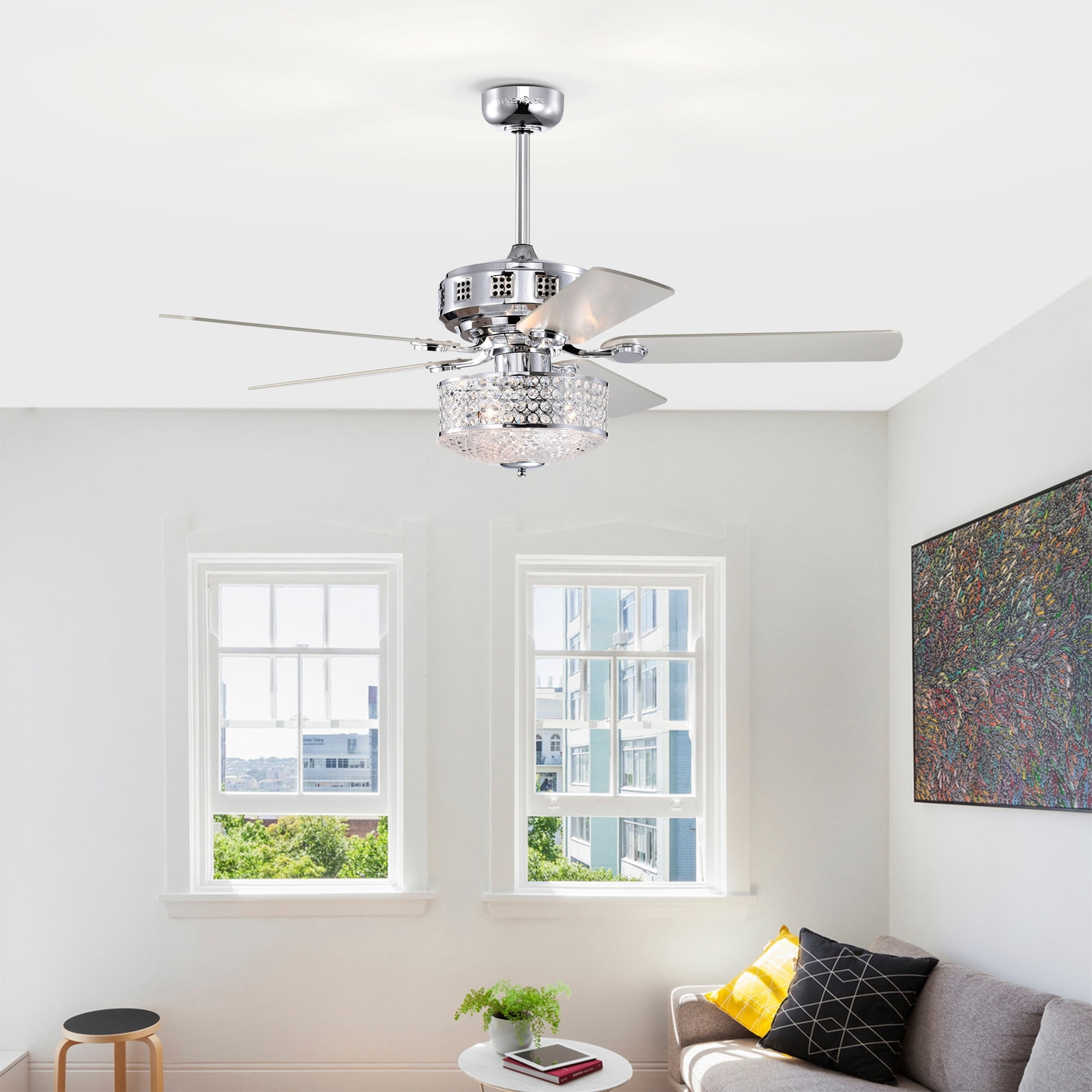Warehouse of Tiffany AY16Y16CR Callen 52 in. 3-Light Indoor Chrome Finish Ceiling Fan with Light Kit