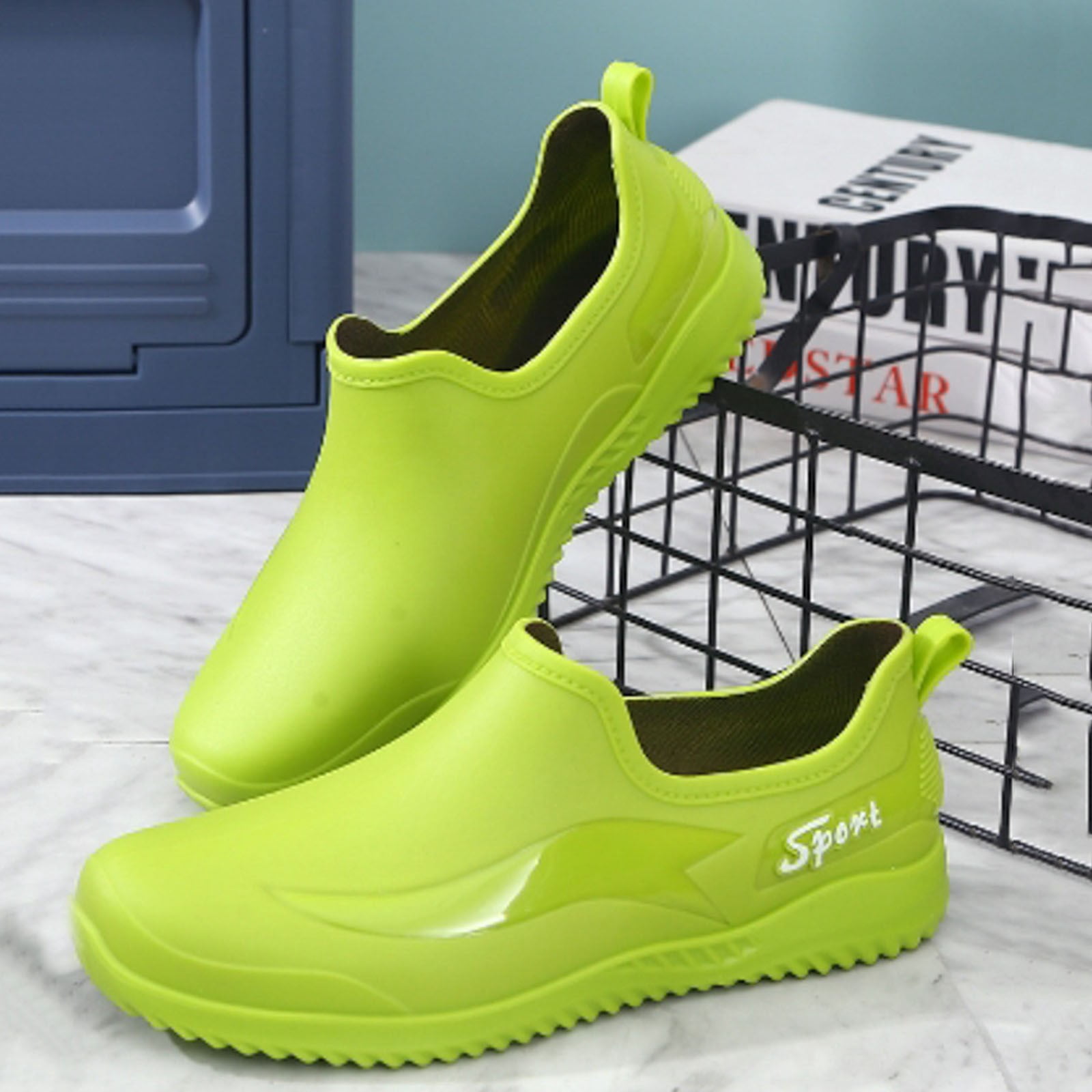 Mepaouo Men's Deck Shoes Waterproof Short Rain Boots Non Slip Rubber Fishing Garden Shoes(Green,10)