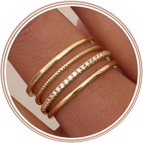 DESIGNICE 14K Gold Plated 1.3Mm Thin Stackable Rings for Women - Minimalist Half Cubic Zirconia Band Rings - Dainty Statement Stacking Rings Set Size 5-10