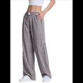 thumbnail image 2 of Pantalones Bóxer de Pijama A Rayas de Cuadros para Mujer, Cómodos y Bonitos con Bolsillos, Conjuntos de Otoño Y2K Negro M, 2 of 9