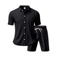 thumbnail image 4 of Ceisia Men's Linen Blend Striped 2 Piece Outfit Short Sleeve Button Down Shirt And Casual Shorts Set Black XL Gift, 4 of 9