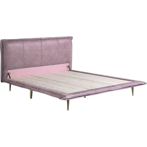 Bowery Hill Modern Eastern King Bed in Pink Top Grain Leather