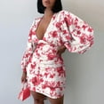 thumbnail image 1 of pstuiky Robes pour Filles, Robe à Col en V Imprimée Décontractée Mode Aguichant Moulante à Manches Longues pour Femmes, Robe de Travail, Liquidation, 1 of 5