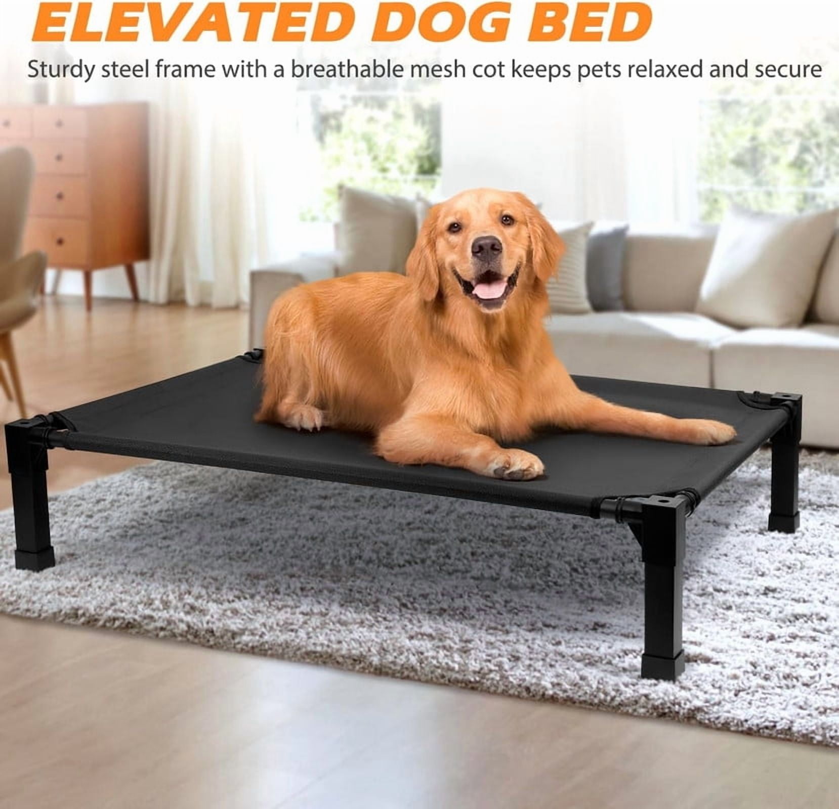 Elevated Dog Bed with Chew Proof Washable Breathable Mesh and Metal Frame, Portable No-Slip Feet for Outdoor or Indoor Use