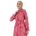 thumbnail image 3 of Fuchsia - Orange - Floral - Crew neck - Fully Lined - Modest Dress - Refka, 3 of 5