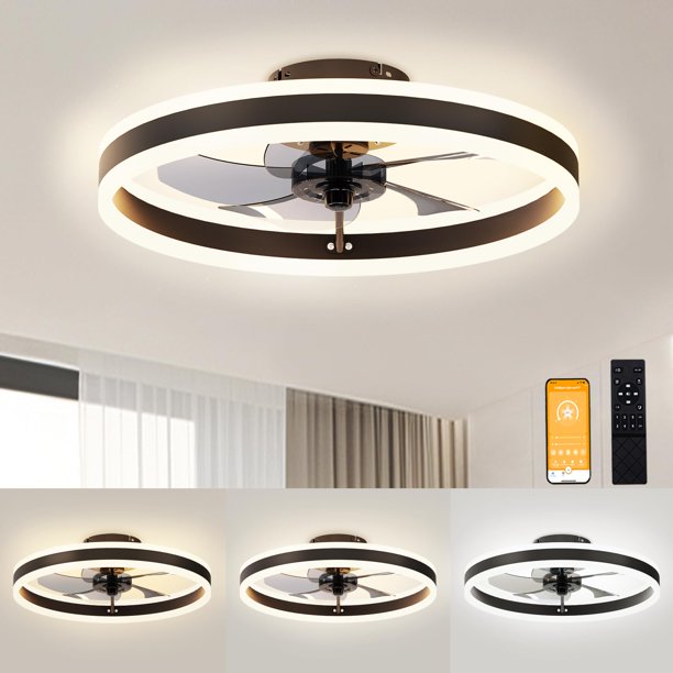 Ventilador de techo VOLISUN de perfil bajo con luces y control remoto de 50 cm negro