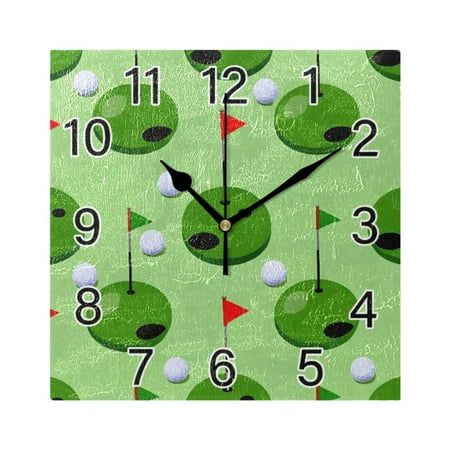 Ryvnso Golf Ball and Flag Wall Clock Square Silent Non-Ticking Battery Operated 7.78