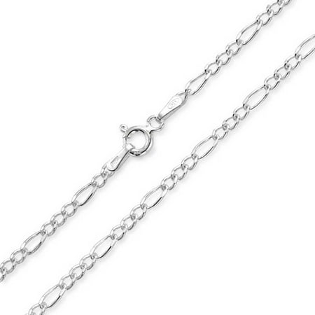Mens Thick Silver Necklace 060 Gauge Solid Strong 925 Sterling Silver Figaro Chain Necklace For Women For Men Made In Italy 16 18 20 24 Inch ()
