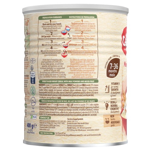 Cerelac Mixed Fruits & Wheat Infant Cereal with milk 7 months+ 400g, British Import (Pack of 3)